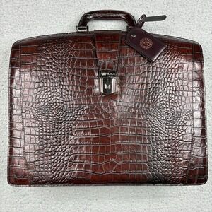 Vintage Bosca Alligator Embossed Leather Briefcase Attaché Case Brown Lock Key